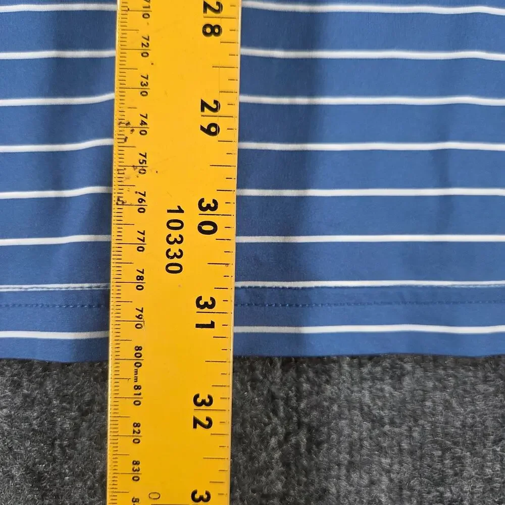 RLX Ralph Lauren Polo Shirt Performance Blue White Striped Mens XL Fit= 2XL Golf